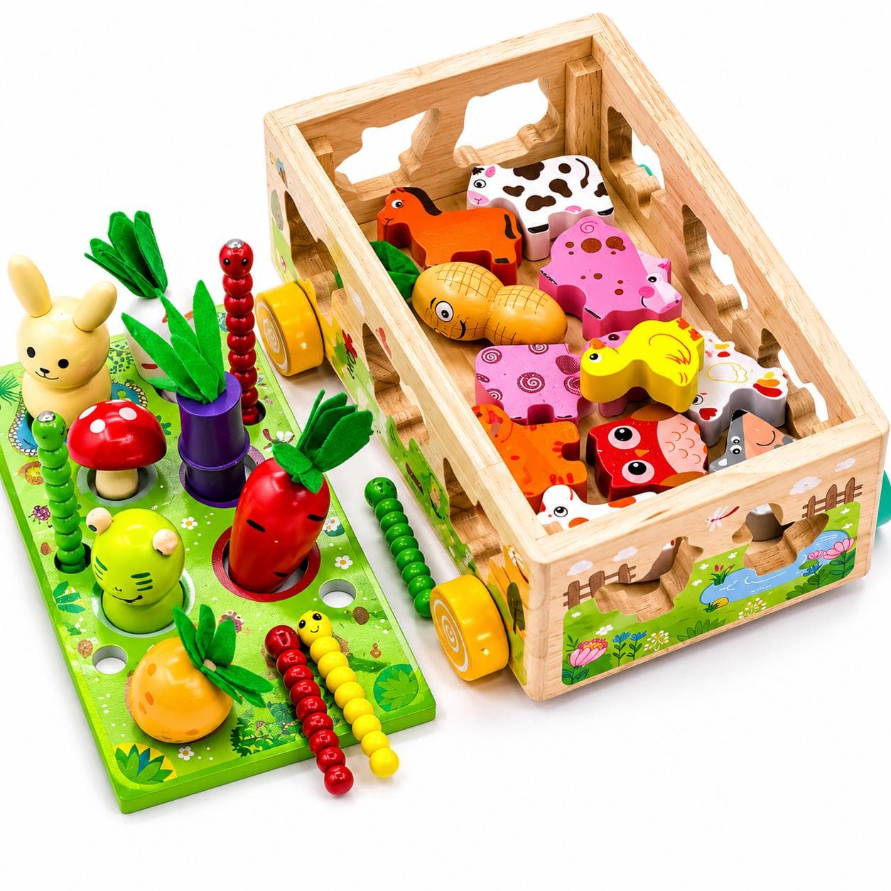 ماشین چوبی آموزشی طرح مزرعه حیوانات مدل Happy Farm با رنگ بهداشتی (مناسب +۳ سال)