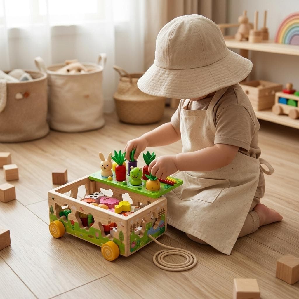 ماشین چوبی آموزشی طرح مزرعه حیوانات مدل Happy Farm با رنگ بهداشتی (مناسب +۳ سال)